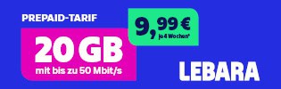 Lebara HELLO! 20 Prepaid Aktion